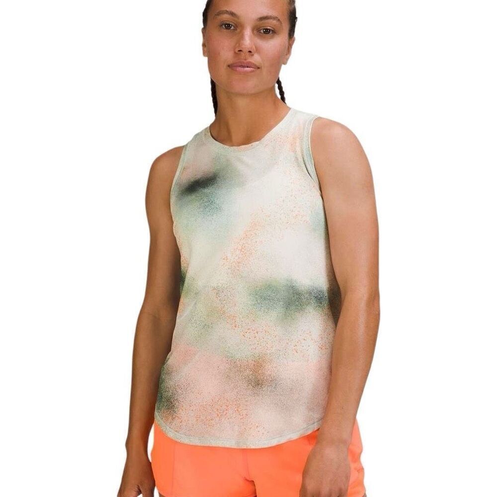 Lululemon High Neck Running/Training Tank Spray Camo Silver Blue Multi‎